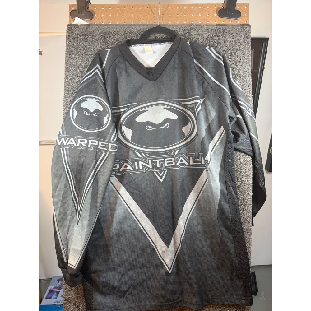Warped Sportz Paintball Jersey Mens XL Black Gray Long Sleeve V-Neck Logo